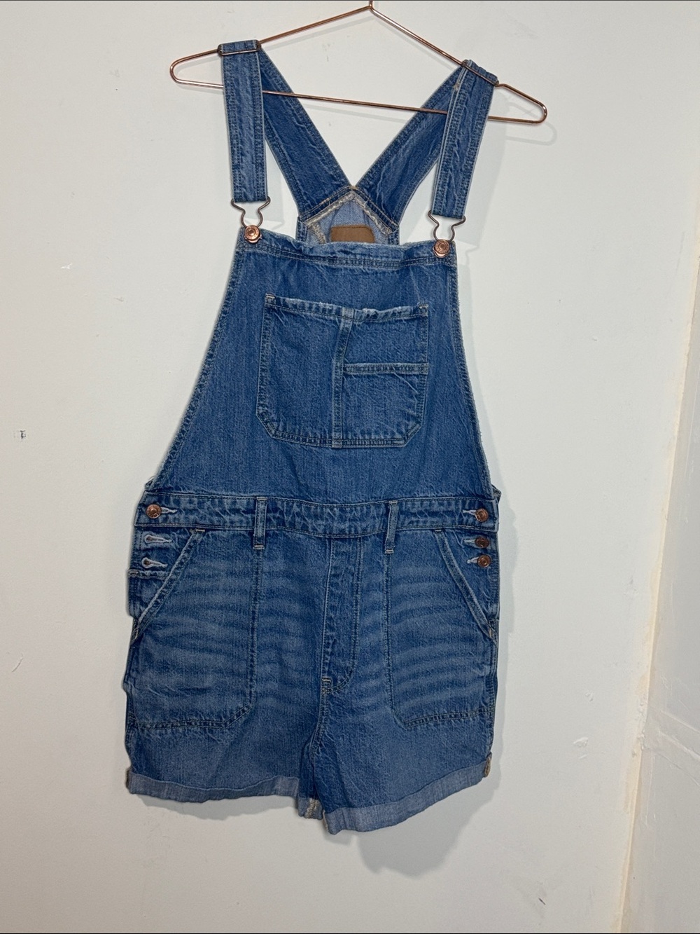 American Eagle Outfitters Blue Denim Short Overalls size L